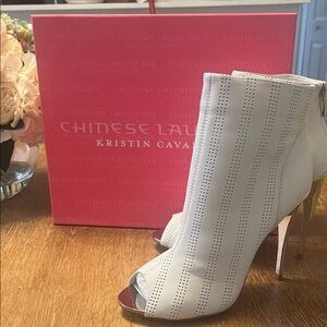 Chinese Laundry White Perforated Heeled Boots